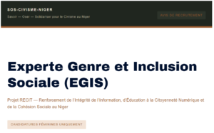 Experte Genre et Inclusion Sociale (EGIS) — Projet RECIT